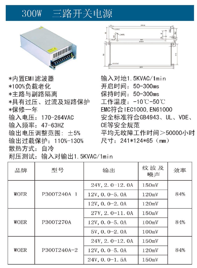 300W三路開關電源